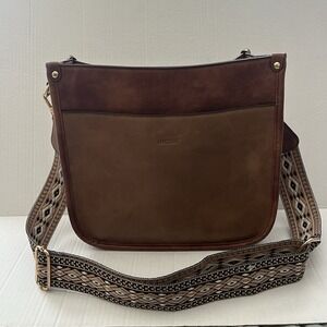 Hkcluf Faux Leather Boho Crossbody Messenger Bag Brown Guitar Woven Strap Hobo